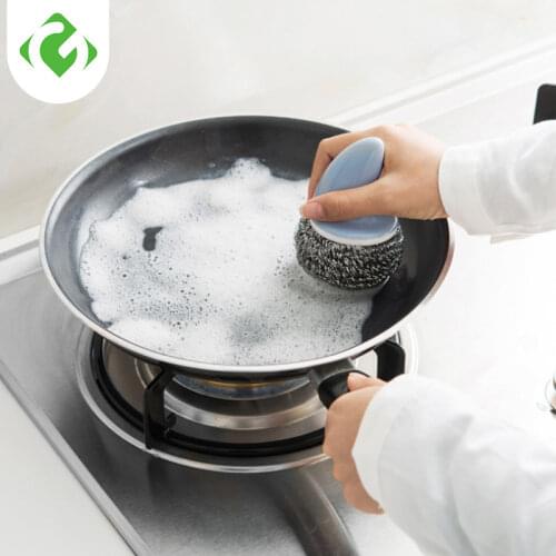 Kitchen Washing Utensils Pot Dish Pan Brush Stainless Steel Scrubber Wire Ball Brush with Shark Shape Handle Wash Cleaning Brush