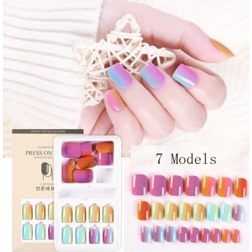 Reusable False Nail Tips Set Full Cover Shiny Matte Nail Tips With Designs Press On Nails Art Fake Extension Tips
