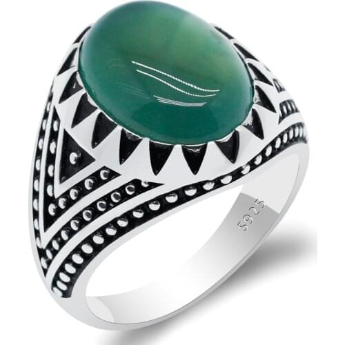 Natural Agate Stone Ring Real 925 Sterling Silver Ring For Male Excellent Quality Handmade Ring Punk Style Fashion Wedding Jewel