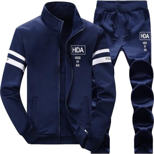 Men Outfit Set 2PCS Fleece Patchwork M-4XL Casual Hoodie Men Zipper Sweatshirt Men Tracksuit+Sweatpants Set Brand Sweat Suits