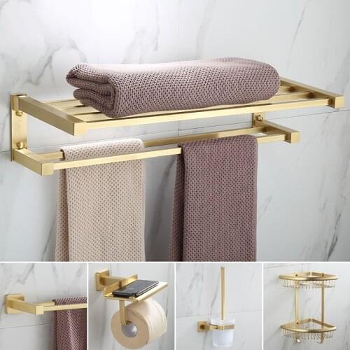 Bathroom Accessories Set Brushed Gold Bathroom Shelf,Towel Rack,Towel Hanger Paper holder,Toilet Brush Holder Bath Hardware Sets