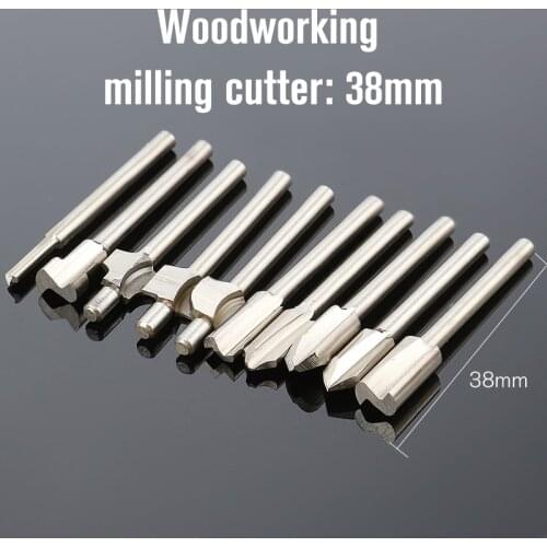 10PCS 1/8" HSS Shank Woodworking Mini Router Bits Set Wood Cutter Milling Bit for Rotary Tool Wood Plastic Deburring Milling