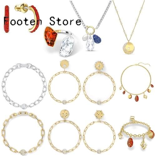 SWA Fine Fashion Lady Jewelry Charm Exquisite BOHO Red Crystal Water Drop Geometry The Elements Jewelry Set Party Girl Gift