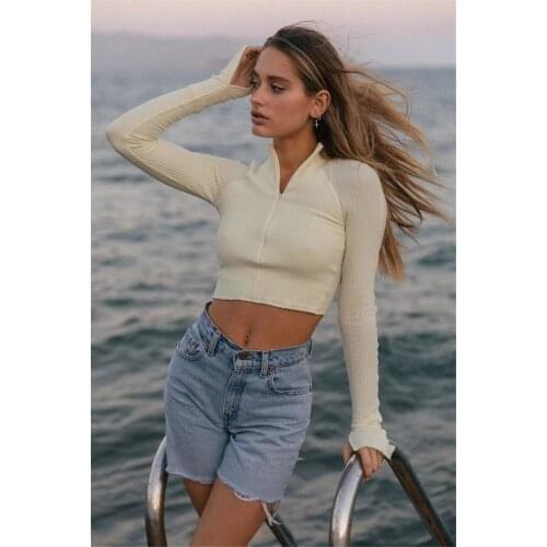 2021 Fall New Products Womens Solid Color Mid-neck Zipper Long Sleeve Cardigan with Short Long Sleeve Top