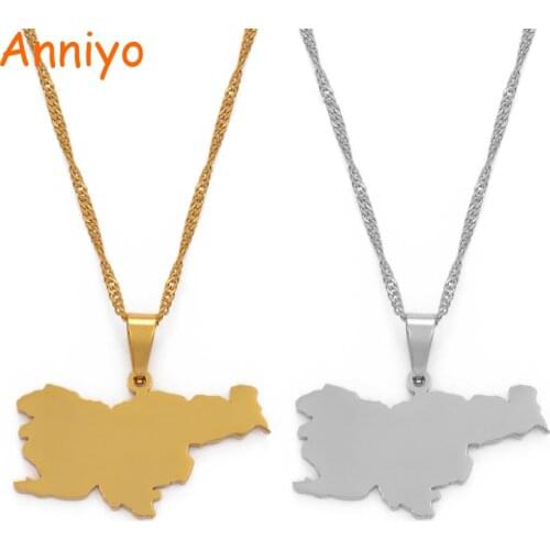Anniyo Slovenia Map Pendant Necklaces for Women,Gold Color Stainless Steel Maps Slovenija Jewelry Gifts #101621
