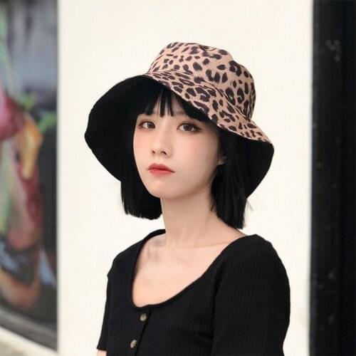 Leopard Reversible Bucket Hat for Women Fashion Designer Fisherman Cap Ladies Spring Summer Sunshade Panama Wide Brim Bob Hats