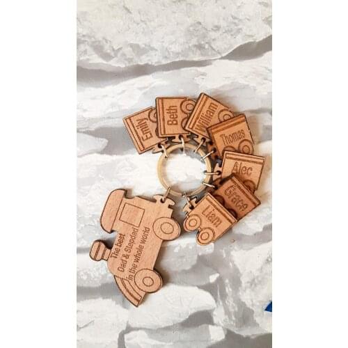 Personalised train keyring and charms, gift for him, dad ,Train enthusiast gift, birthday Gifts, wood keyring