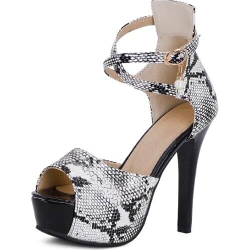 QPLYXCO Sandals Women 2021 Serpentine High Heels Sexy Ankle Strap Open Toe Party 12CM Platform Gladiator Shoes Plus Size 32-50