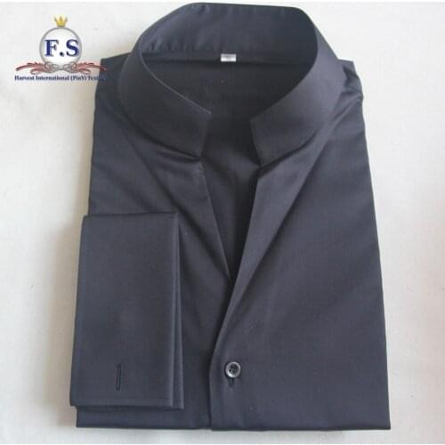 Made to measure band collar with easy care black non-transparent fabric with long sleeve