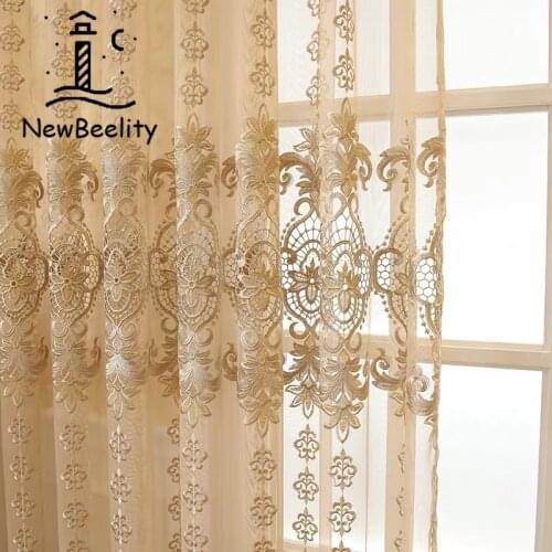 European Royal Luxury Beige Tulle Curtains for Bedroom Window Curtains for Living Room Elegant Drapes European Decor Curtains
