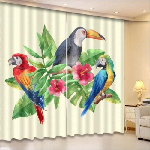 Modern european living room Parrot pattern Blackout 3D Window Curtains Bedroom Drapes Cortina Rideaux Customized size pillowcase