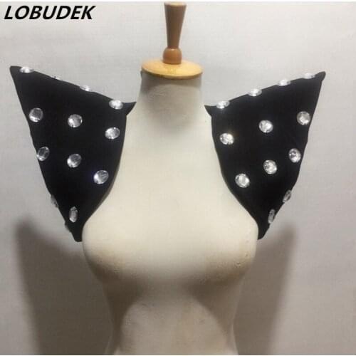 Exaggerated Shawl Shoulder Crystals Vest Nightclub DJ Singer Dancer Stage Clothes Men Women Performance DS Costume Accessories
