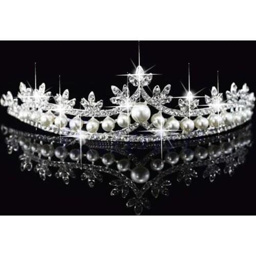 Bridal Princess Rhinestone Pearl Crystal Hair Tiara Wedding Veil Headband Crown