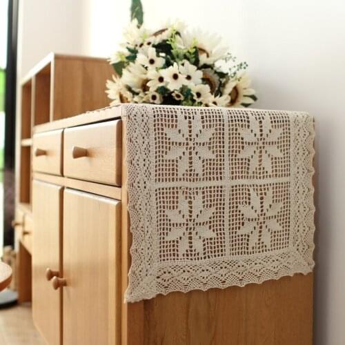 American table flag Cotton crochet vintage tablecloth tablecloth cover cabinet towel cream-colored hollow out table flag