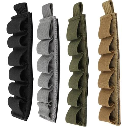High Quality Portable Tactical 6 Round Shotgun Buttstock Shell Bullet Holder Bullet Bag Adhesive Strip Pouch Ammo Hunting Gear