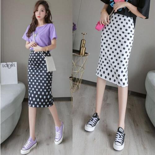 INS Super Fire Skirt 2020 Summer New Polka Dot High Waist Skirt Mid-Length Slit Bag Hip Skirt Female plus size skirts womens