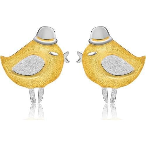 Birds 925 Sterling Earrings Lovely Hat An Crown Stud Silver Earrings Gold and Silver Originality 925 Sterling Earrings Female