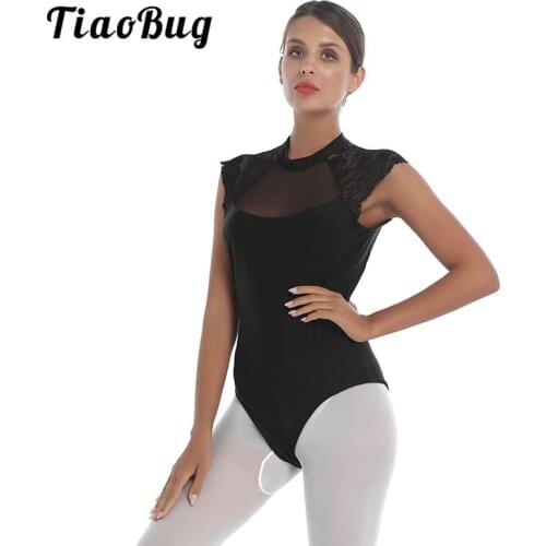 Women Ballerina Sexy Backless Stretchy Bodysuit Ballet Dance Wear Mesh Lace Splice Gymnastics Leotard Adult Performance Costume