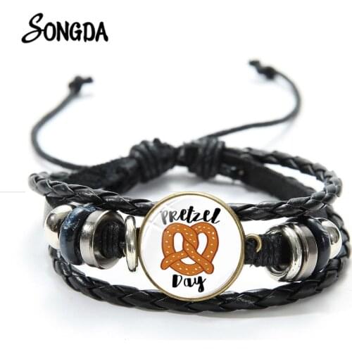 Pretzel Day The Office TV Show Bracelet Dwight Schrute Glass Dome Photo Handmade Leather Bracelets & Bangle New Arrivals
