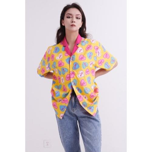 Love for Ever Couples Women Swimsuit Swimwear Cover Up Hip Hop Hawaiian Geometirc Anime Graphic Printed Collar Button Up Tops