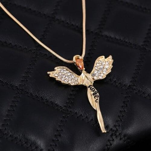 Vintage Angel Fairy Pendant Necklace For Women Clavicle Chain Choker Punk Gothic Statement Crystal Wing Necklace Party Jewelry