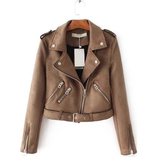2019 Winter Fashion Women Coat Artificial Deer Suede Leather Slim Short Jacket Girl Lapel Topcoat