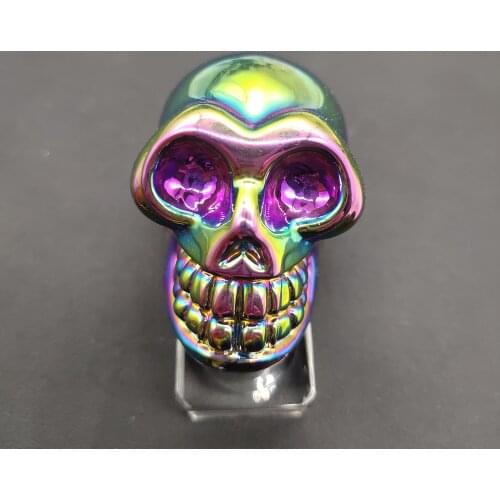 1PC Crystal Glass Plated Skull, Colorful Halo Healing Reiki Mineral Skull Decorator Home Halloween Gifts