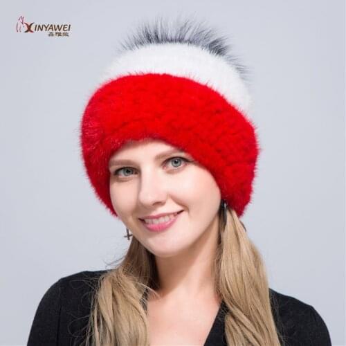 100% real mink fur women hats knitted hats mink fur winter warm hats real fur mink hat knitted caps