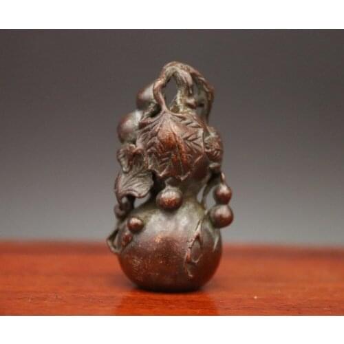 5 CM Chinese red Copper exorcise evil spirits Small bottle gourd vine sculpture