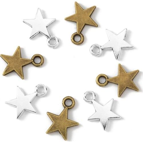 50 Pcs 10mm Five-pointed Star Charm Antique Bronze Silver Metal Pendants Charms for Jewelry Making Supplies DIY Handmade Craft