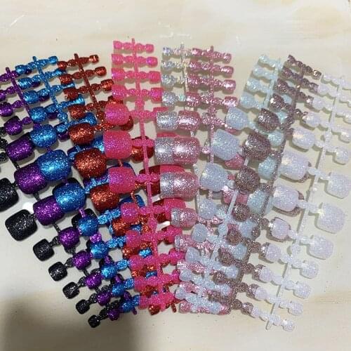 Shiny Toe False Nail Blingbling Foot Fake Nail Nail Patch Finished Products Summer Hot Sale 24 Pieces Wholesale