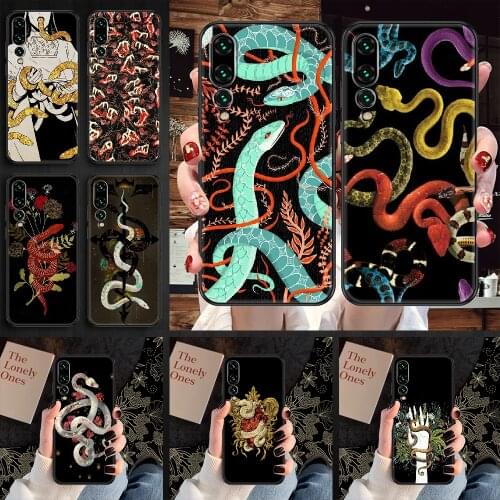Flower snake Phone case For Huawei P Mate P10 P20 P30 P40 10 20 Smart Z Pro Lite 2019 black tpu Etui silicone cover painting