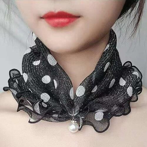 Spring Autumn Thin Fake Collar Neck Protection Wooden Ear Hedging Sleeve Decoration Pearl Gold Line Lace Variety Scarf D98
