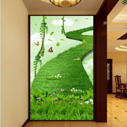 Photo wallpaper Modern design Fresh green rattan ladder fashion entrance background custom wallpaper mural