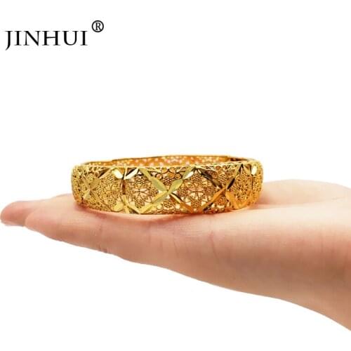 Jin Hui New Fashion Gold Color Wedding Bangles for Women Bride Can OPen Bracelets Ethiopian/france/African/Dubai Jewelry gifts