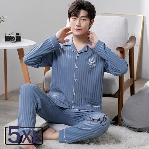 Cardigan Stripe Men Cotton Home Clothes Oversize Casual Sleepwear Pajamas Plaid Trousers Adult Long Pajamas Mens Winter Pyjamas