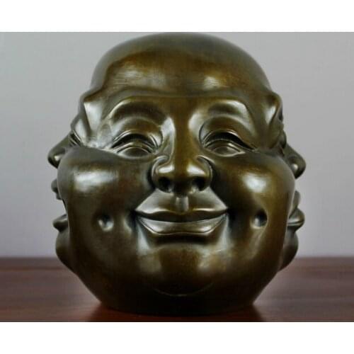 Chinese copper bronze four facial expression Maitreya Rohan monk Head Buddha unicornio garden decoration