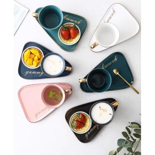 Creative European Luxury Breakfast Snack Afternoon Tea Tableware Tray Set Nordic Ceramic Coffee Cup With Spoon And Saucer Set