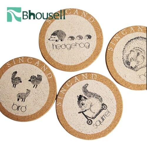 Nordic Style Round Cork Potholder Cute Animal Pattern Potholder Placemat Coaster Kitchen Decoration Accessories