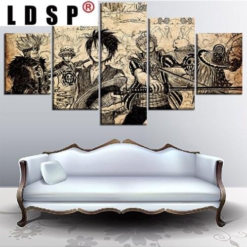 LDSP Wall Art Quality Canvas Print One Piece Painting 5 Panel Artistic Characters Picture Framework Anime Poster Home Decorative