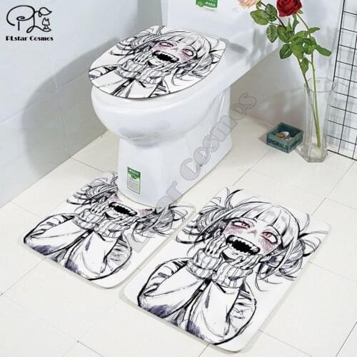 Manga girl characters pattern 3D printed Bathroom Pedestal Rug Lid Toilet Cover Bath Mat Set drop shipping style-3