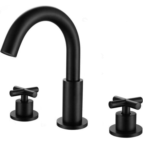 Matt Black Brass Double Handle Basin Faucet Widespread Bathroom Faucet Bathroom Sink Faucet Hot And Cold Water Mixer Tap