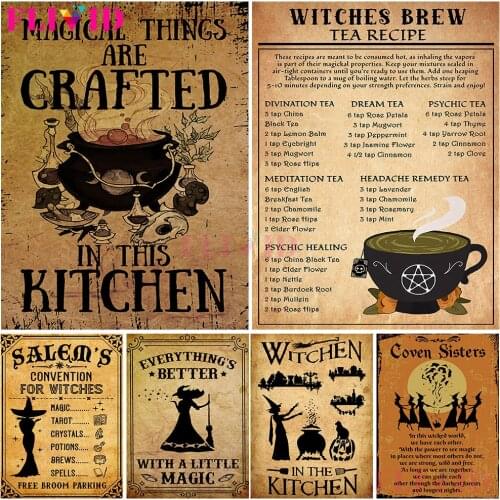 Retro Witch Funny Wall Art Gift Witches Brew Recipe Poster And Print Witchcraft Book Canvas Painting For Kitchen Home Decoration