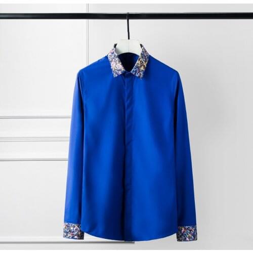 New Mens Shirts Luxury Cuff And Collar Embroidery Long Sleeve Mens Dress Shirts Plus Size 4xl Camisa Masculina Solid Shirts Man