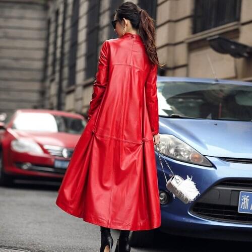 100% Real Sheepskin Coat Female Long Trench Coats Autumn Winter Women Genuine Leather Jacket Chaqueta Mujer MY