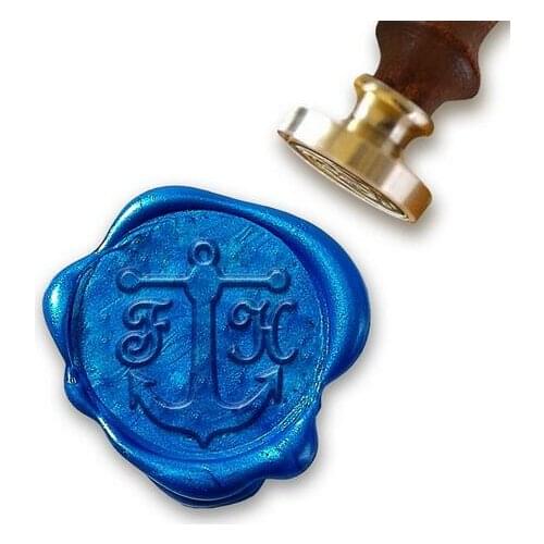 Personalized Monogram 2-Initial Custom Wax Seal Stamp 1" Die- #3393 French Script Font with Anchor
