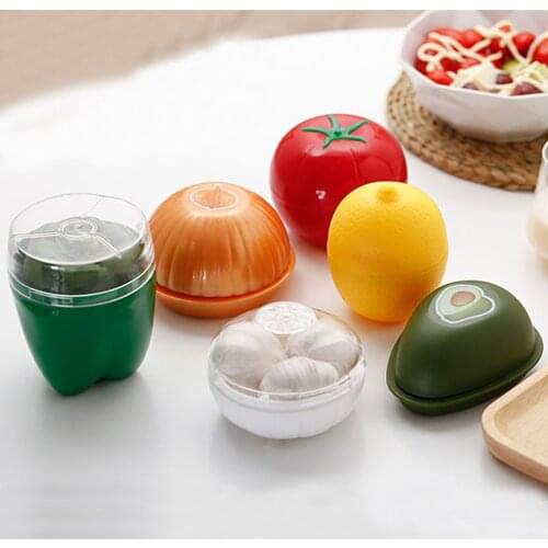 1pc Plastic Onion Green Pepper Garlic Shaped Food Containers Crisper Lemon Fruits Case Fresh Box Refrigerator Home Storage