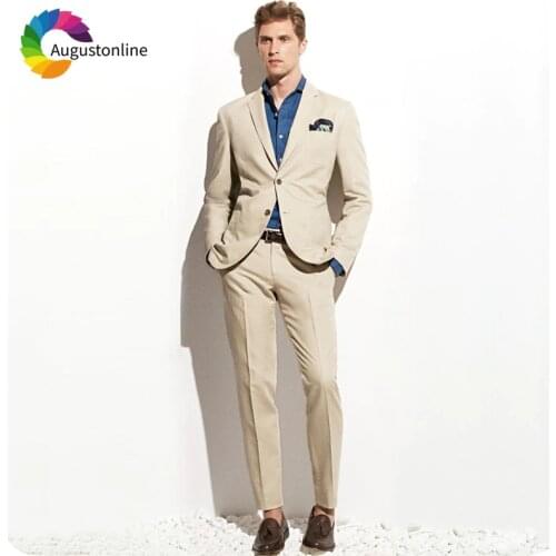 Slim Fit Beige Men Suits Wedding Terno Tuxedos Groom Wear 2 Pieces (Jacket+Pants) Prom Groomsman Suits Blazer Custume Homme