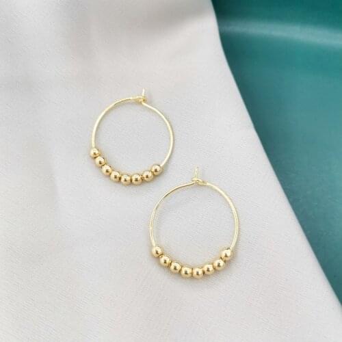 Gold Beads 20mm Hoop Earrings Trendy Bohemian Fashion Boucles D'oreilles 14K Gold Filled Earrings For Women Girl Jewelry Gift