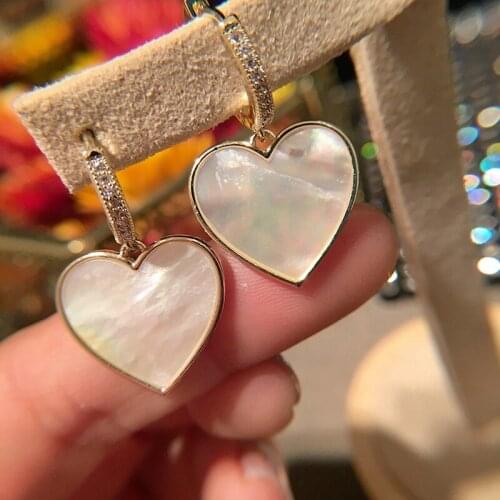 Shell Pearl Heart Earring Dangle Earring Gold Plated on Copper Hollow Design For Women Wedding Party Jewelry